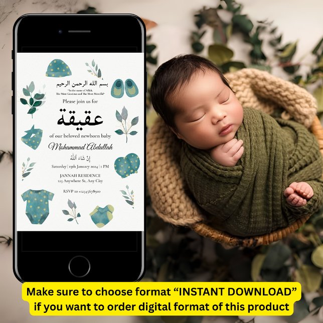 Convites Blue Baby Boy Clothing Aqiqah Aqeqa Muslim (Criador carregado)