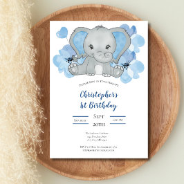Convites Blue Baby Boy Elephant Flowants Balões Aniversário