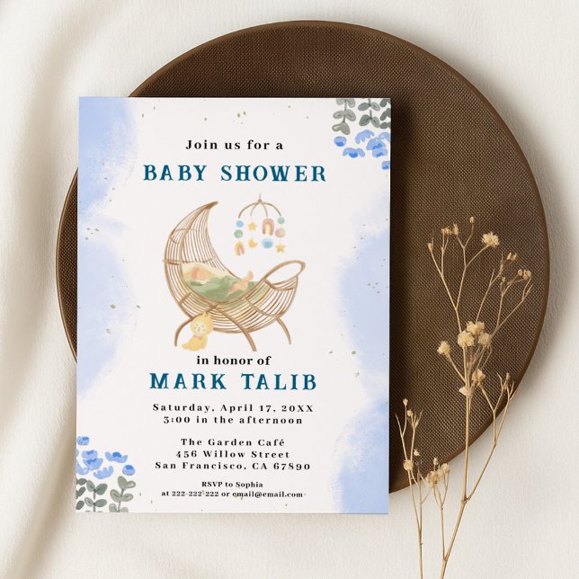 Convites Blue Baby Boy Shower Invitation – Customizable (Criador carregado)