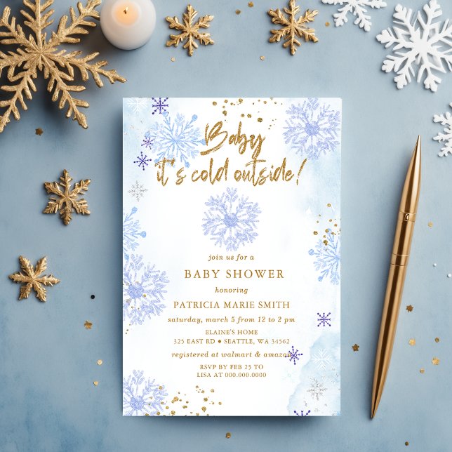 Convites Blue Baby é frio fora do Chá de fraldas de inverno (Blue Baby its Cold Outside Winter Baby Shower Invitation)