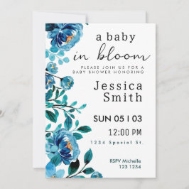 Convites Blue Baby in Bloom Chá de fraldas Invite