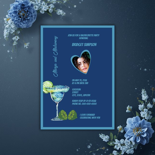 Convites Blue Bachelorette photomargs e festa matrimonial (Criador carregado)