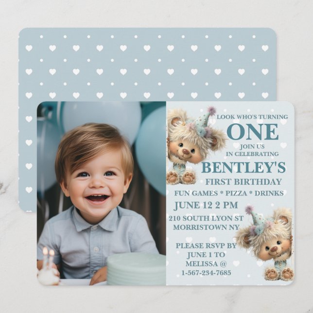 Convites Blue Balloon Hedgehog Celebration (Frente/Verso)