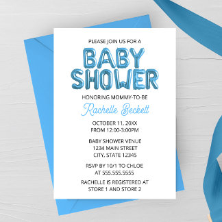 Convites Blue Balloon Letter Baby Shower Invitation