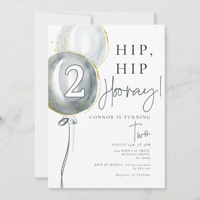 Convites Blue Balloons Boy 2 Birthday (Frente)