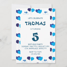 Convites Blue Balloons Heart Boy Party