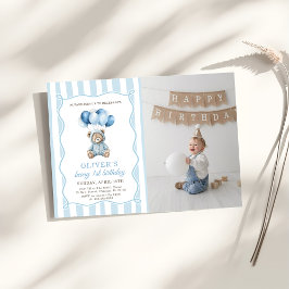 Convites Blue Balloons Teddy Bear Birthday Invitation 