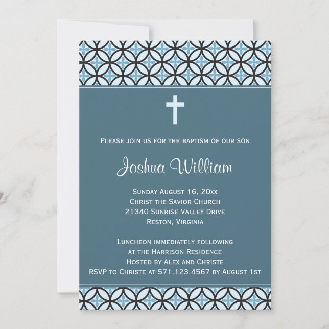 Convites Blue Baptism/Christening Invite (sem foto) (Frente)