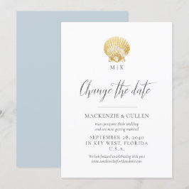 Convites Blue Beach Monograma Wedding Change the Date (Muda