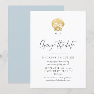 Convites Blue Beach Monograma Wedding muda a data