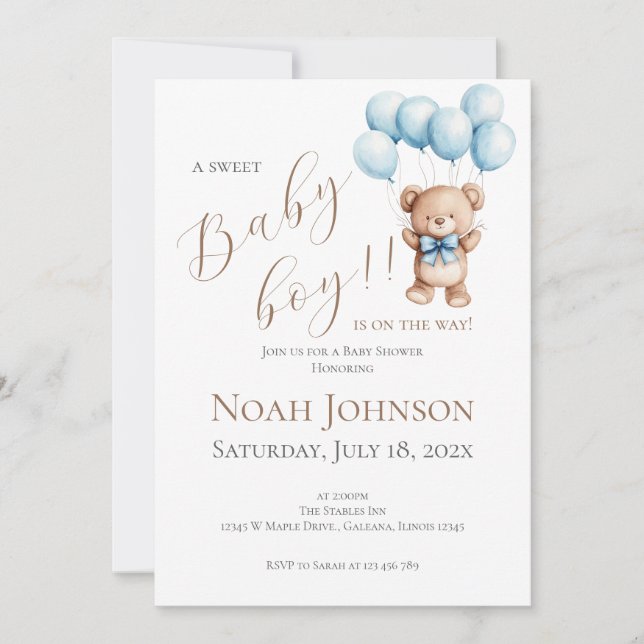 Convites Blue Bear Baby Shower Boy invitation (Frente)