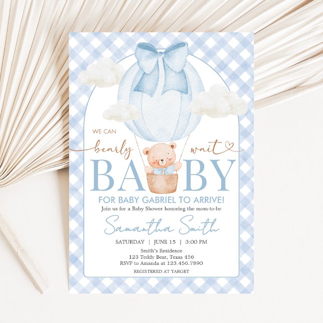 Convites Blue Bear Bearly Wait Baby Shower (Bear Baby Shower Invitation)