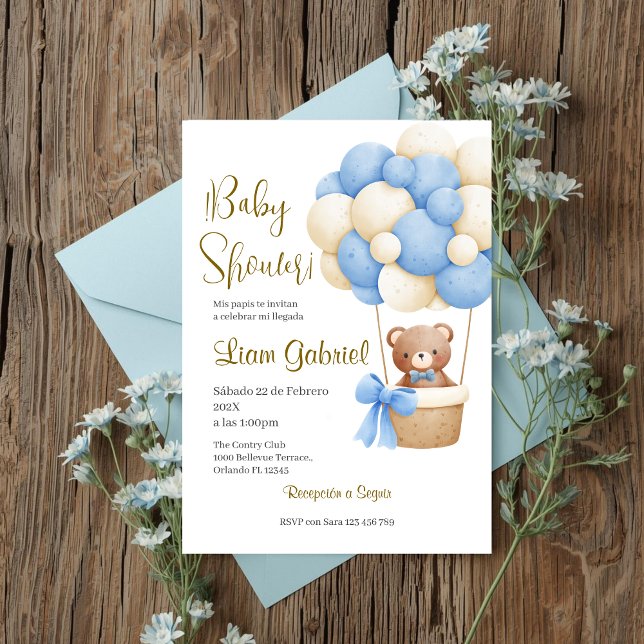 Convites Blue Bear Spanish Baby Shower Boy invit (Criador carregado)