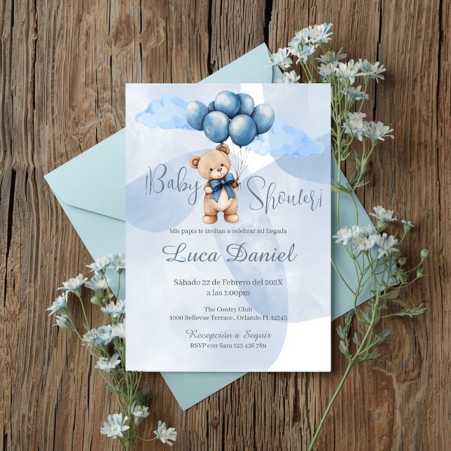 Convites Blue Bear Spanish Baby Shower Boy invitation (Criador carregado)