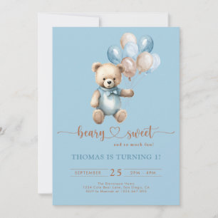 Convites Blue Beary Sweet Boy primeiro aniversario Teddy Be