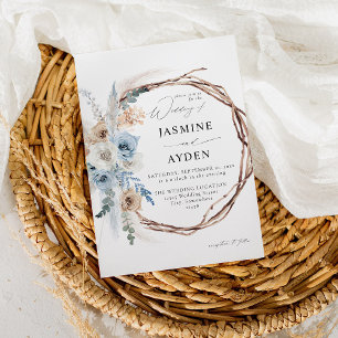 Convites Blue & Beige Boho Floral Wreath Blue