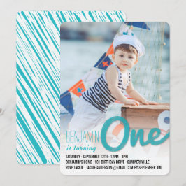 Convites Blue Big Sketch One Baby Boy Primeira Festa de ani