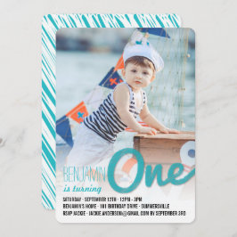 Convites Blue Big Sketch One Baby Boy Primeira Festa de ani