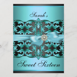 Convites Blue/Black Damask & Arco Sweet16 Birthday Invite