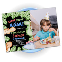 Blue Black Dinossaur Birthday Invations w foto