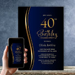 Convites Blue Black Gold 40th Birthday Party<br><div class="desc">Invite your friends and loved ones with this modern black, gold and blue 40th birthday party invitation. The customizable text area in this invitation template allows you to effortlessly include all the necessary details for your special birthday celebration, including the date, time, venue, and RSVP information. A variety of paper...</div>