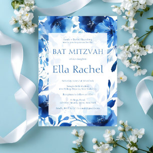 Convites Blue Blooms Watercolor BAT MITZVAH PERSONALIZADO