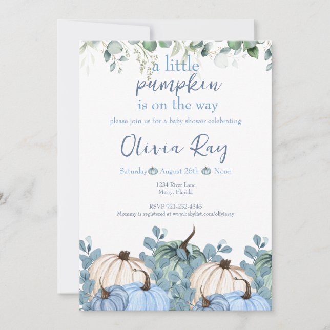 Convites Blue Boho a Little Pumpkin está a caminho (Frente)