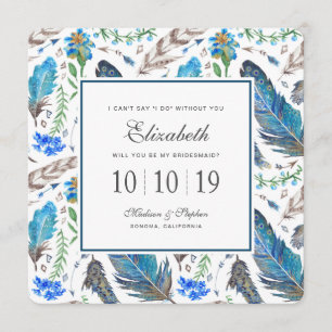 Convites Blue Boho Aztec Watercolor - Bridesmaid