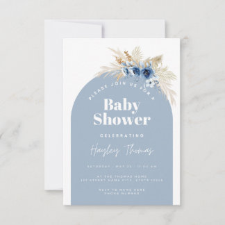 Convites Blue Boho Baby Shower Invitation