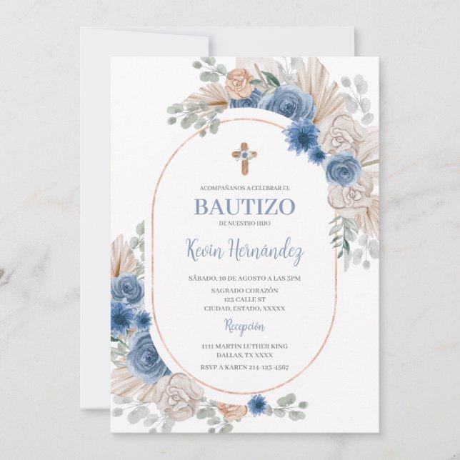 Convites Blue Boho Baptism (Frente)
