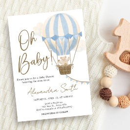 Convites Blue Boho Bear Baby Shower 