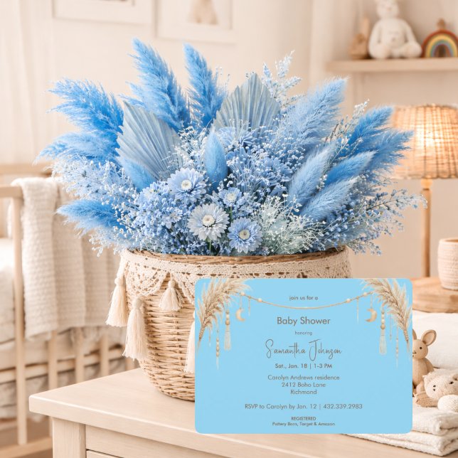 Convites Blue Boho Pampas Baby Shower (Criador carregado)