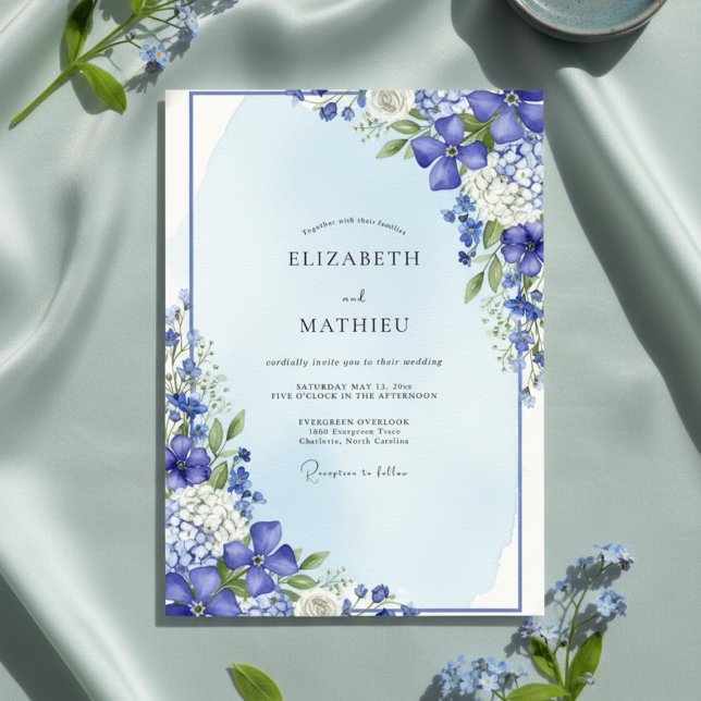 Convites Blue Botanical Bloom Wedding (Criador carregado)