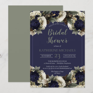 Convites Blue Botânico de inverno   Chá de panela Branco de