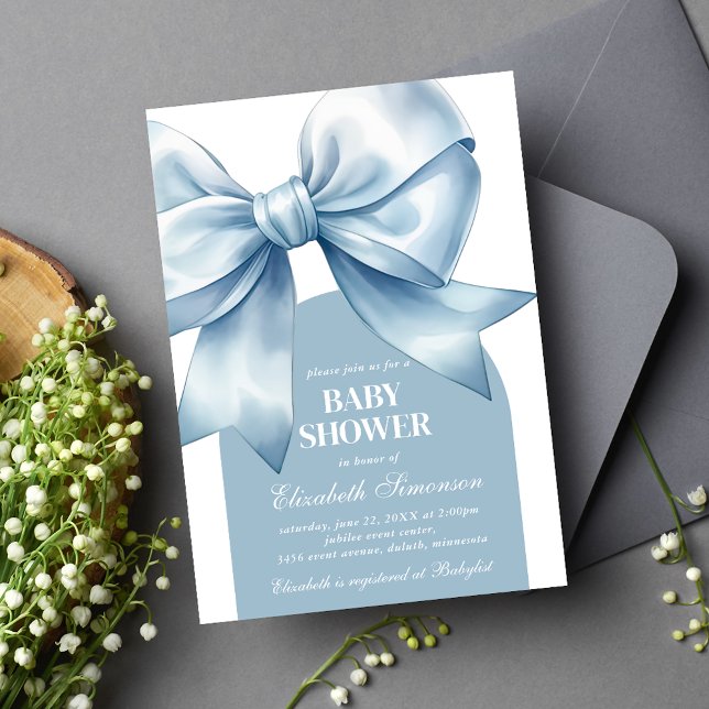 Convites Blue Bow Baby Boy Elegant Baby Shower (Blue Bow Baby Boy Elegant Baby Shower Invitation)