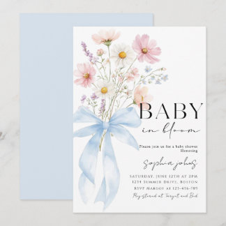 Convites Blue Bow Baby in Bloom Boy Baby Shower Invitation
