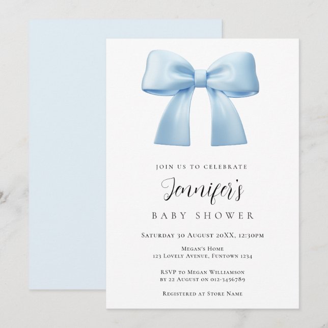Convites Blue Bow Baby Shower invitation (Frente/Verso)
