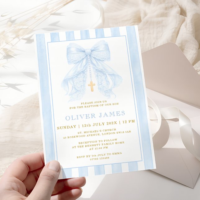 Convites Blue Bow Baptism Invitation (Criador carregado)