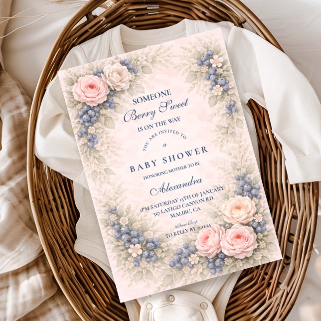 Convites Blue Bow Blueberry Baby Shower (Criador carregado)