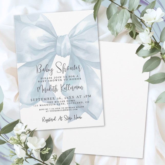 Convites Blue Bow Boy Baby Shower (Blue Bow Boy Baby Shower Invitation)