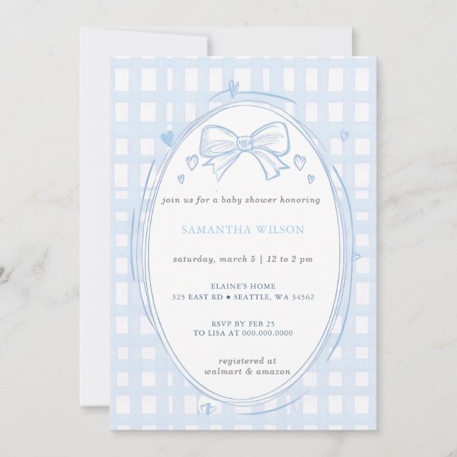 Convites Blue Bow Boy Baby Shower (Frente)