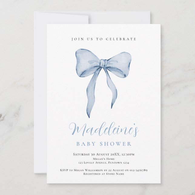 Convites Blue Bow Boy Baby Shower invitation (Frente)