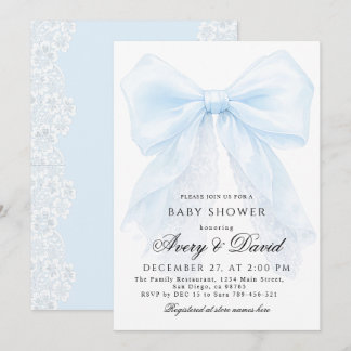 Convites Blue Bow boy Modern Baby Shower 