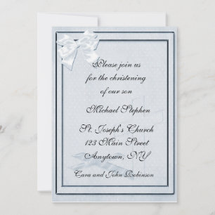 Convites Blue Bow Christening Invitation