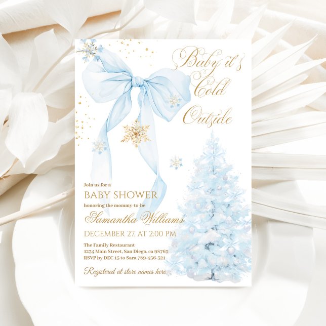 Convites Blue Bow Cold Outside Boy Baby Shower (Criador carregado)