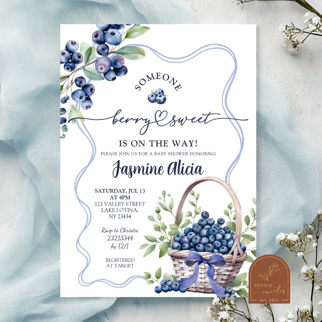 Convites Blue Bow Coquette Blueberry Baby Shower (Criador carregado)