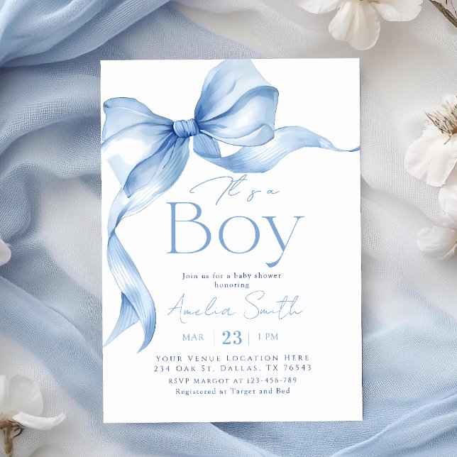 Convites Blue Bow Coquette Boy Baby Shower (Criador carregado)