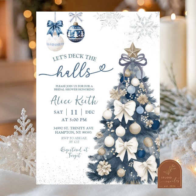 Convites Blue Bow Coquette Winter Christmas Bridal Shower (Criador carregado)