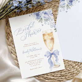 Convites Blue Bow Floral Champagne Bridal Shower Invitation