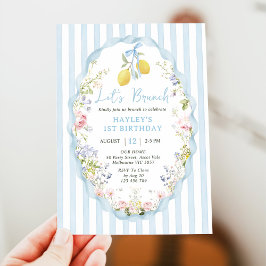 Convites Blue bow lemon birthday Invitation